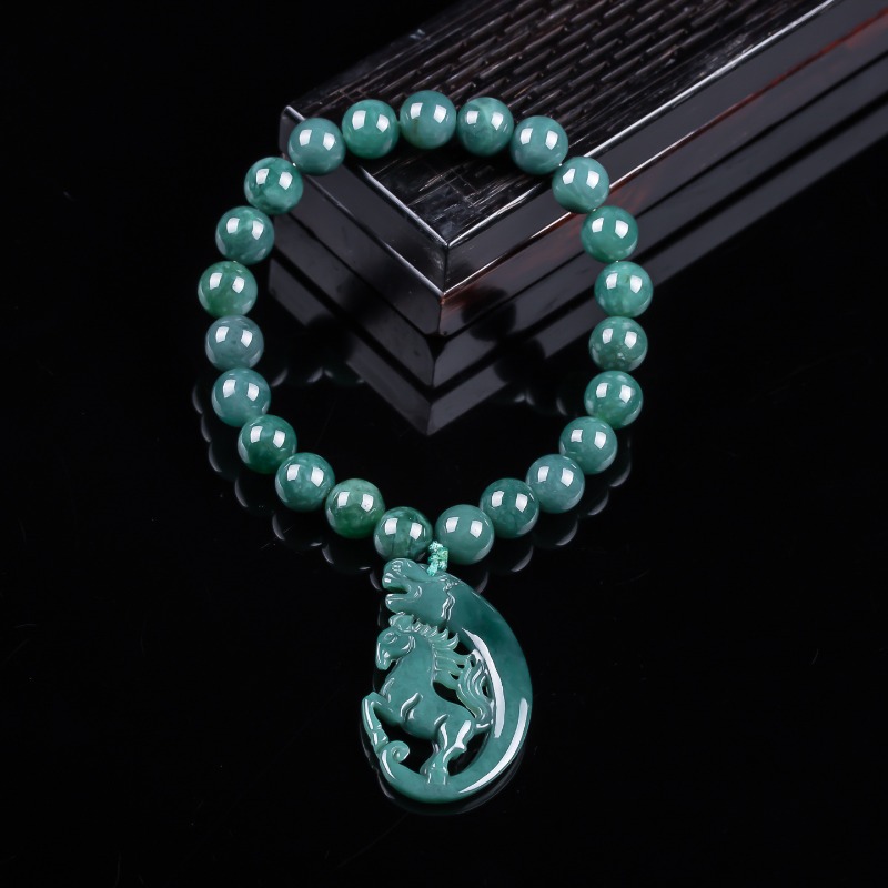 Beading - Natural Jadeite Blue Water Zodiac Horse