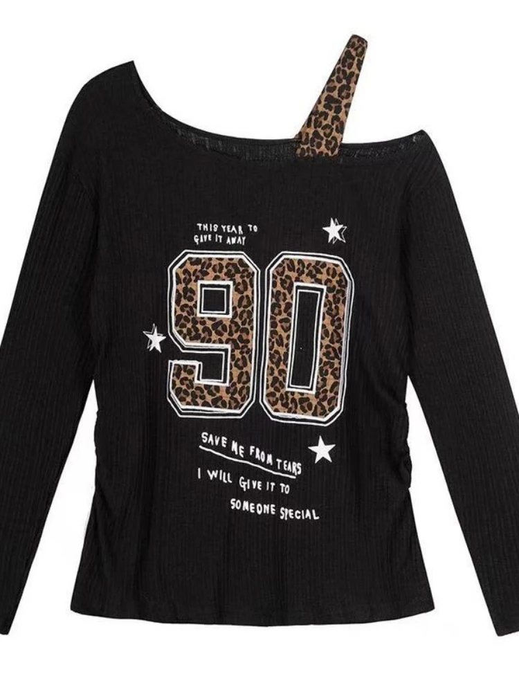 Embroidery - Y2K Patchwork Leopard Print T-Shirt Women