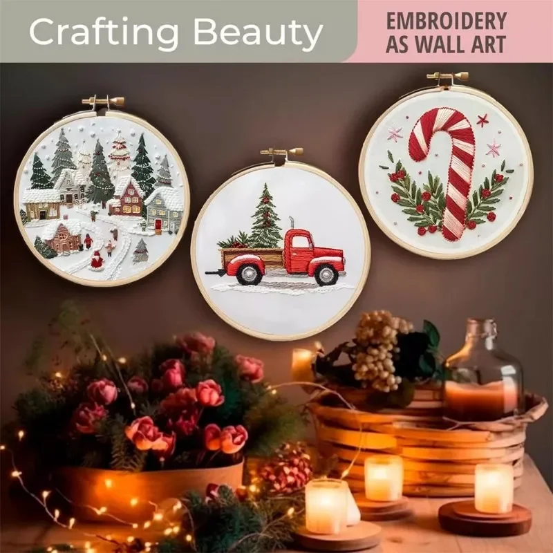 Cross Stitch Stamped Kits Beginners - Hand Embroidery Starter Kit DIY Christmas