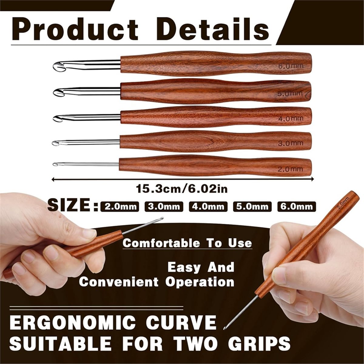 Wooden Crochet Hooks Ergonomic Handle - NOCM 5 Pcs Crochet Hook, 5