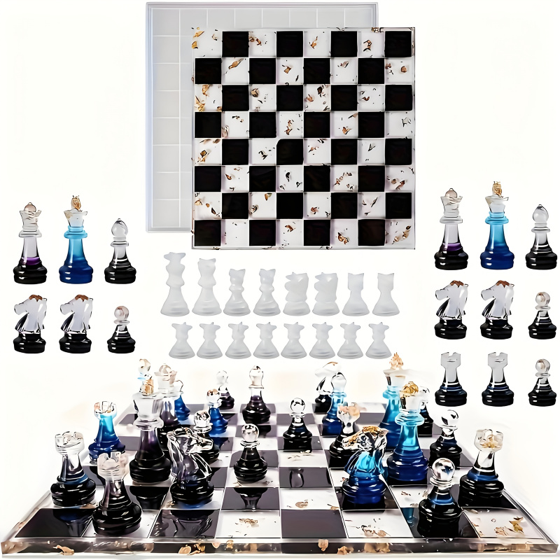 Silicone Epoxy Resin Molds Set - 11Chessboard16Resin Silicone Mold Set，3DChess Resin Silicone