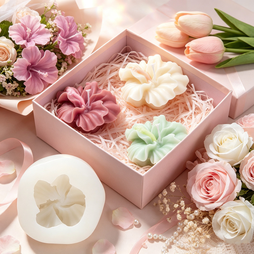 Silicone Epoxy Resin Molds Set - 2pcs Hibiscus Flower Candle Mold,Flower Silicone