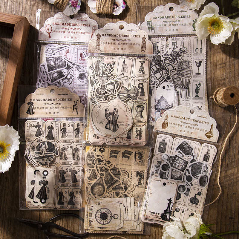 60 pcs Vintage Stickers+materi - Vintage Junk Journal Scrapbooking Paper review and price
