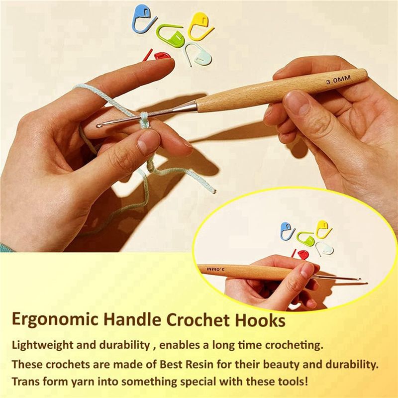 SEWS-80Pcs Wood Crochet Hooks  - Wooden Crochet Hooks Ergonomic Handle review and price
