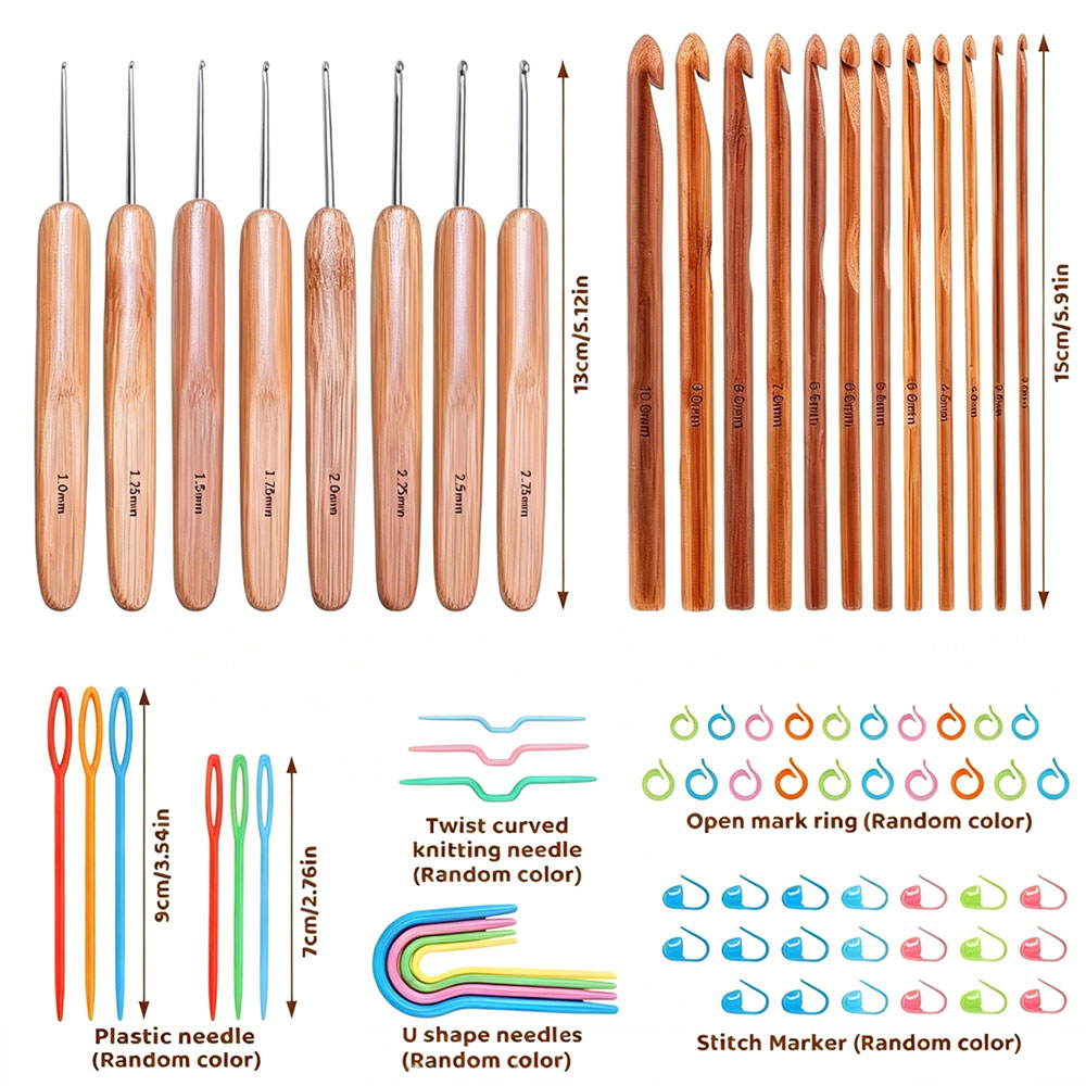 74pcs Bamboo Crochet Hooks Set - Sewing review and price