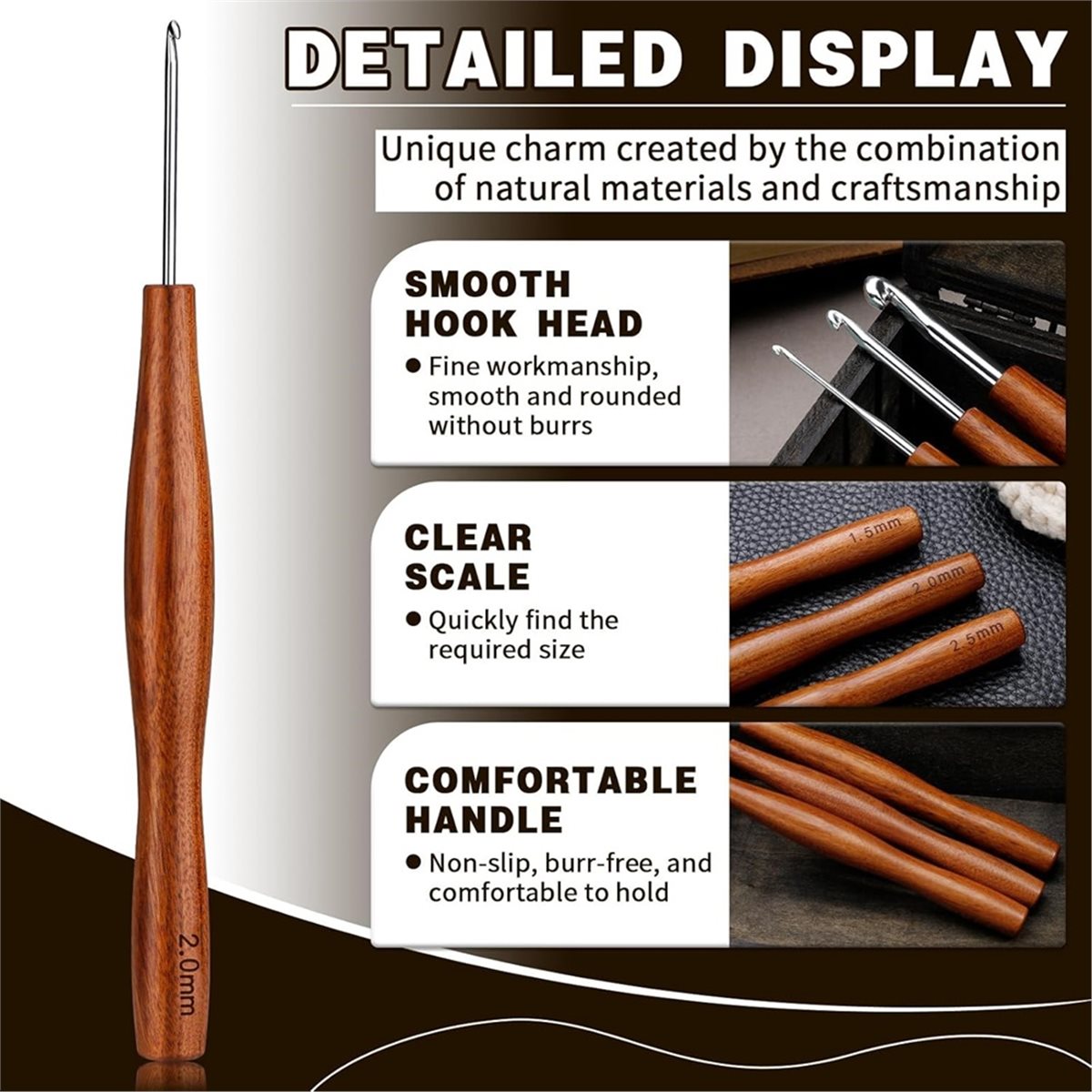 NOCM 5 Pcs Crochet Hook, 5 Siz - Wooden Crochet Hooks Ergonomic Handle review and price
